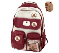 Capybara Zaino Per La Scuola, Carino Preppy Estetico Y2k Zaino Con Spilla Kawaii E Accessori Per Ragazze, Rosso, Taglia unica