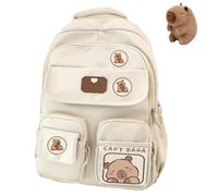 Capybara Zaino Per La Scuola, Carino Preppy Estetico Y2k Zaino Con Spilla Kawaii E Accessori Per Ragazze, Beige, Taglia unica