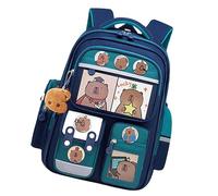 Capybara - Zaino per la scuola con cartoni animati, borsa a forma di animale, design multiscomparto, porta badge con portachiavi, per bambini, scuola, viaggi, 30 x 20 x 41 cm, Verde, Refer to