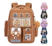 Capybara - Zaino per la scuola con cartoni animati, borsa a forma di animale, design multiscomparto, porta badge con portachiavi, per bambini, scuola, viaggi, 30 x 20 x 41 cm, Marrone, Refer to
