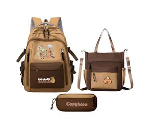 Capybara - Zaino per la scuola, per ragazze, con astuccio e borsa tote | Borsa estetica per laptop per studenti e ragazze, ideale per viaggi quotidiani e compagni di scuola, Modello Back to Back,