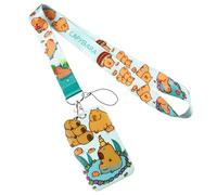 Capybaras Cordini con portachiavi a forma di animale dei cartoni animati Bella tracolla badge porta carte per studenti ragazze bellissimo cinturino da collo Capybara cordino con portachiavi distintivo