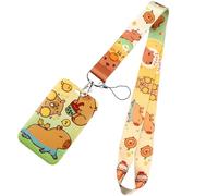 Capybaras Cordini con portachiavi a forma di animale dei cartoni animati Bella tracolla badge porta carte per studenti ragazze bellissimo cinturino da collo Capybara cordino con portachiavi distintivo