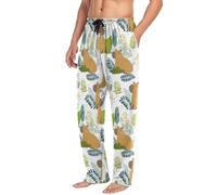 Capybaras - Pantaloni da pigiama da uomo, con motivo a foglie e erba, pantaloni da pigiama da uomo, pantaloni da pigiama rilassati con coulisse con tasche, Multicolore, L