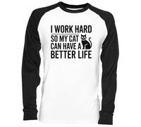 Capzy I Work Hard So My Cat Can Have A Better Life Bianca Unisex Maglietta da Baseball White Unisex Baseball T-Shirt
