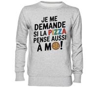 Capzy Je Me Demande Si La Pizza Pense Aussi À Moi Grigio Felpa Maglione Unisex Uomo Donna Grey Unisex Jumper