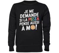 Capzy Je Me Demande Si La Pizza Pense Aussi À Moi Nero Felpa Maglione Unisex Uomo Donna Black Unisex Jumper