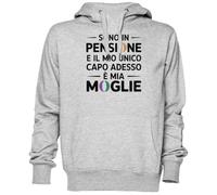 Capzy Sono in Pensione E Il Mio Unico Capo Grigio Felpa con Cappuccio Maglione Unisex Uomo Donna Grey Unisex Hoodie