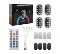 Car Ambient LED Lights, Wireless Waterproof 4Piece Kit, Remote Control Bright Lighting, Portable Decorative Accessory, Suitable for Automotive SUV Truck RV Motorcycle Bike Door Underglow Outdoor