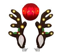 Car Antlers | LED Antler with Nose,Christmas Decoration | for Automotive Truck Vehicle SUV Exterior Window Roof Top Holiday