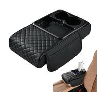 Car Arm Rest Cover Pad, Wireless Charging Armrest Cushion, Leather Elbow Support, Built-In Cup Holder and Side Pocket, Ideal for Key, Tissue Box, Water Bottle, Driving Comfort
