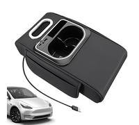 Car Armrest Box - Heightening Mat Bottle Holder, 39.37 Inches Thick with Side Pocket Ambient Light USB Port, Car Arm Rest Organizer, Central Storage for Card Key Vehicle Interior Truck SUV RV