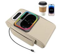 Car Armrest Organizer,Thick Heightening Mat Bottle Holder - with Side Pocket, Ambient Light, 14.17x7.48x3.15 inches USB Port Car Arm Rest Organizer - for Central Storage Vehicle Interior, Automotive