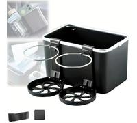 Car Armrest Storage Box, Armrest Storage Box with 2 Foldable Cup Holder, Multifunctional Car Console Side Organizer for Most Cars, Paper Towel, Water Cup Holder (Black)