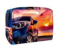 Car at Sunset Sea - Trousse per cosmetici, da donna, per articoli da toeletta da viaggio, grande, in PVC, con cerniera, Multi, 18.5x7.5x13cm/7.3x3x5.1in, Beauty case