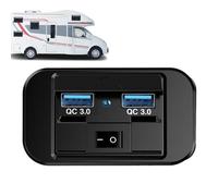 Car Bus USB Charger | ABS Flame Retardant, 12-24V Input, 5V/9V/12V | QC3.0 Fast Charging Ports | Waterproof With LED Blue Light For RV & Vehicle