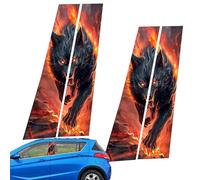 Car Center Pillar Sticker, Glass Decals, Black Wolf Engulfed in Flames Side Door Window Shield, Posts Molding Cover, Custom Decor for 18.9x9.84 Inches Enhanced Vehicle Styling