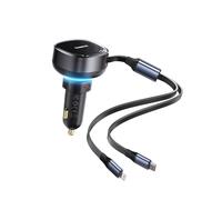 Baseus caricabatteria da auto da 60W doppio cavo retrattile Type-C USB QC PD PPS caricabatteria da auto a ricarica rapida per iPhone Samsung Xiaomi