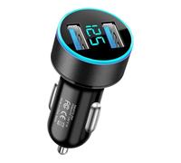 Car Charger, Fast Charge Adapter, Two USB Port Power, Smart Digital Display with Overheat Safety for Road Trips, Long Drive, Commute, Truck, Travel, Ride-Share Use