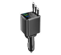Car Charger USB - 102W Fast Charging Retractable Cable Adapter | Retractable Vehicle Adapter - ABS PC Power Hub | Smart Display Starlight Projection | Commuting Road Trips Travel