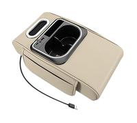 Car Console Cushion - 14.17 Inch Center Armrest Pad | Leather Mat Tissue Box - Soft Cushion with Tissue Cup Holder Side Pocket USB Type C 5A Fast Charging For SUV Truck RV Trailer