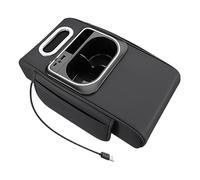 Car Console Cushion - 14.17 Inch Center Armrest Pad | Leather Mat Tissue Box - Soft Cushion with Tissue Cup Holder Side Pocket USB Type C 5A Fast Charging For SUV Truck RV Trailer