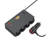 Car Fast Charger, Voltage Display Power Splitter, ABS Alloy Auto Charging Station with USB Ports, Quick Charge, Overcurrent Protection, Adapter, 13x7x3cm