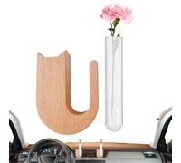Car Flower Vase, Vent Clip Holder, 2.36in Glass Propagation Tube, Wooden Minimalist Design, Secure Decorative Mount for Sedan, Minivans, Rv, Auto, Vehicle, Truck, Interior