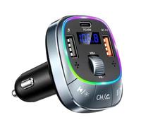 Car FM Transmitter - Wireless Audio Adapter and Charger, 7-Color | LED Ambient Light, Type-C & USB Fast Charging Ports, Hands-Free Calling, USB/TF Card Music Playback, For Commute & Road Trips