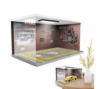 Car Garage Display Case With LED Lights - 1:64 Scale Parking Lot Display Stand, Dust-Proof Acrylic Car Show Case & Diorama Garage Scene Model For Living Room Decor
