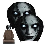 Car Headrest Cover - 2 Pack Scary Face Auto Seat Headrest Protector, Ghosts Face Print Head Rest Stretchy Protective Cover, Horrible Car Seat Accessories for Auto Vehicle Truck SUV Interior Decoration