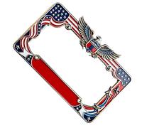 Car License Plate Frame - 12.2 Inches Iron Eagle Flag Bracket | automotive plate holder, patriotic car accessory, license protector, sedan SUV RV truck scooter use men women driver styling