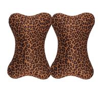 Car Neck Pillow - 2 Pieces Ergonomic Cushion | Leopard Print Car Headrest With Adjustable Strap | Short Plush PP Cotton Material 120g Each 28x19cm Size Breathable For Driving Commuting Travel Road Tri
