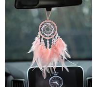 Car Ornament Interior Accessories Dream Catcher Pendant For Girls Feather Crystal Mirror Hanging Home Decor Lucky(Pink)