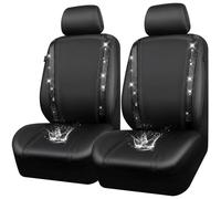 CAR PASS Coprisedili Auto in Pelle Impermeabile Bling Diamante Lucido Cristallo Scintillante, Universale per 95% di Tutti Automobili Camion SUV, Donne Uomini(Anteriore, Nero)