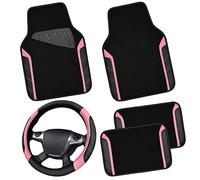 CAR PASS Coprivolante in microfibra e tappetini impermeabili per auto, pelle, universale, adatto per 95% camion, SUV, 36,8-38,1 cm, design sportivo antiscivolo