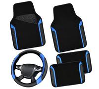 CAR PASS Coprivolante in pelle e tappetini impermeabili microfibra, universale per berline SUV, 36,8-38,1 cm, design sportivo antiscivolante sicuro e comodo (nero)