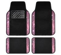 CAR PASS Tappeto per auto con strass scintillanti, battitacco in PVC antiscivolo, universale, adatto per SUV, berlina, furgoni, 4 pezzi, per ragazze e donne (nero e rosa)