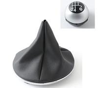 Car Passion Cuffia Leva Cambio Manuale + Pomello + Ghiera Cromata Interna e Esterna Telaio Compatibile con Fiat 500 2007> Cuciture Nere 5 Marce Set Completo Ricambio Auto (Cuffia + Pomello Satinato)