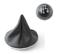 Car Passion Cuffia Leva Cambio Manuale + Pomello + Ghiera Cromata Interna e Esterna Telaio Compatibile con Fiat 500 2007> Cuciture Nere 5 Marce Set Completo Ricambio Auto (Cuffia + pomello Carbonio)