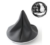 Car Passion Cuffia Leva Cambio Manuale + Pomello + Ghiera Cromata Interna e Esterna Telaio Compatibile con Fiat 500 2007> Cuciture Nere 5 Marce Set Completo Ricambio Auto (Cuffia + Pomello Cromato)