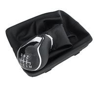 Car Passion Cuffia Leva Cambio Manuale + Pomello + Ghiera Cromata Telaio Compatibile con Seat Leon III 2012-2017 Cuciture Nere Set Completo Ricambio Auto (6 Marce)