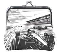 Car Race - Portamonete da donna, in pelle, con fibbia a bacio, colore: bianco e nero, 11,5 x 10,5 cm