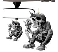 Car Rear View Mirrors Skull - Acrylic Car Rearview Mirror Ornament, Skull Design 2D Flat Decoration, Halloween Festival Party Supplies, Halloween Tree Decoration For Auto Interior