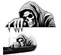 Car Rearview Mirror Sticker, Skull Vehicle Window Stickers, Fade Proof Window Decals, 5 Inches Weather Resistant Material, Scary Automotive Decal for Exterior, Sedan, Truck, Rv
