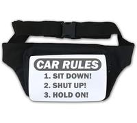 Car Rules - Marsupio con scritta in inglese "sit down shut up", colore: bianco