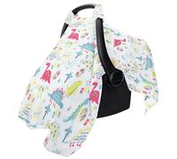 Car Seat Canopy - Summer Stroller Sun Shade Cover, Breathable Muslin Cotton Carrier Canopy, Lightweight Infant Protection | Universal Fit Car Seat Cover for Girls Boys Dinosaur Flower Design