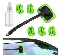 Car Windshield Cleaner Tools, 8.66x6.29x2.16 inches Microfiber Window Cleaning Tool with 5 Reusable Towel Pads, 180° Rotating Mop, Brush Washer, Squeegee for Inside, Interior
