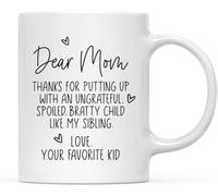 Cara mamma, grazie per aver sopportato mio fratello. Tazza da caffè originale. Tazza da caffè in ceramica con stampa su entrambi i lati, per tè e latte, con manico, regalo per donne e uomini, 11 once.