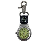 Carabiner Klox unisex argento clip-on moschettone tasca foB orologio analogico con bussola, Volto luminoso per medici Infermieri Paramedici Chef, Movimento giapponese